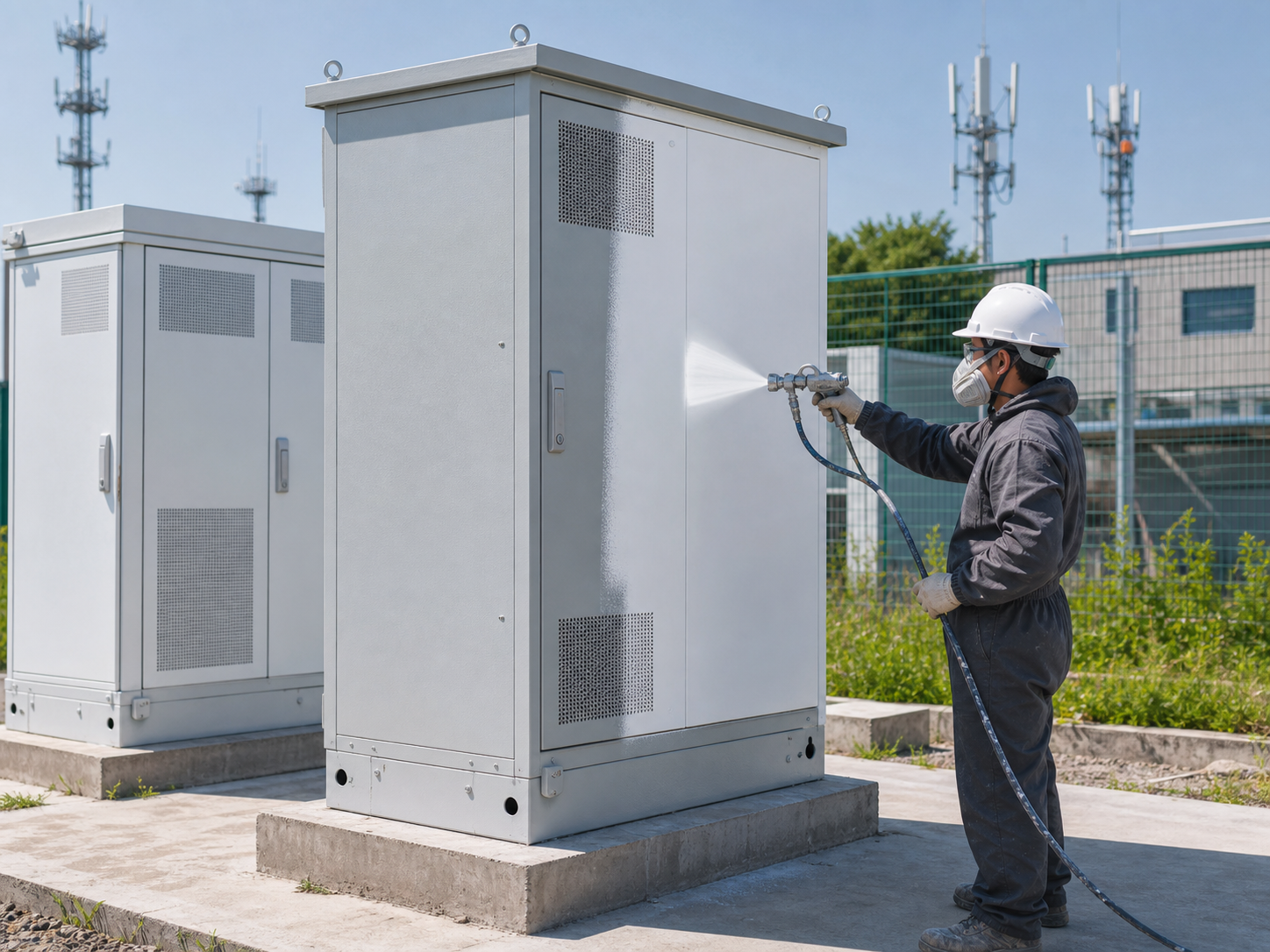 Passive radiative cooling coating applied to outdoor telecom cabinet