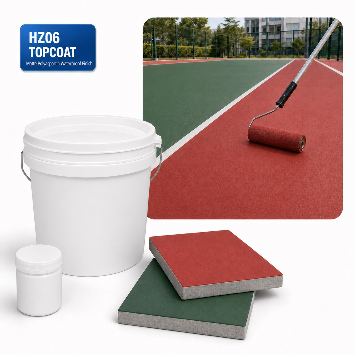 HZ06 polyaspartic waterproof topcoat with matte colored coating application
