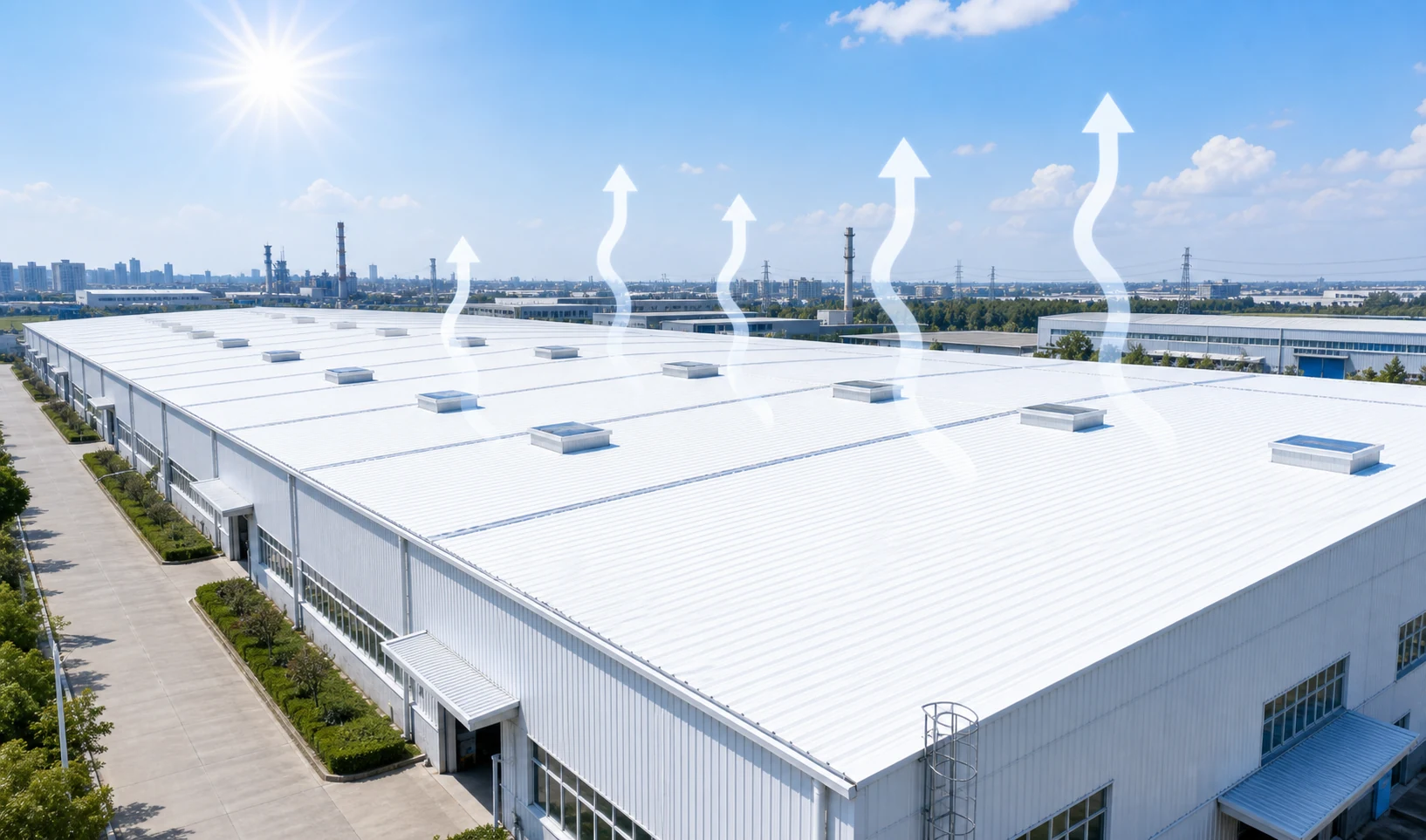 radiative cooling material for white industrial roof