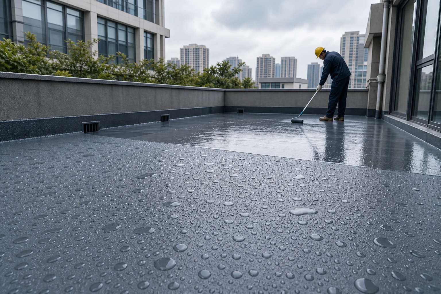 waterproofing coating application on roof and concrete surface